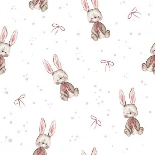CONEJITOS CON LAZO ROSA       (  en 10 tejidos distintos ) 