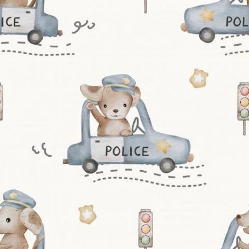 PERRO EN COCHE POLICIA     ( EN 10 TEJIDOS DISTINTOS ) 