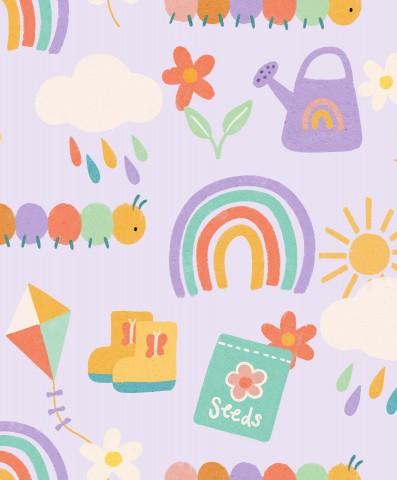 ORUGAS Y ARCOIRIS LILA ( EN 10 TEJIDOS DISTINTOS )