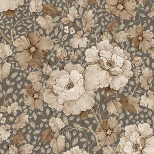 ROSAS SEPIA FONDO GRIS PIEDRA  ( EN 10 TEJIDOS DISTINTOS )