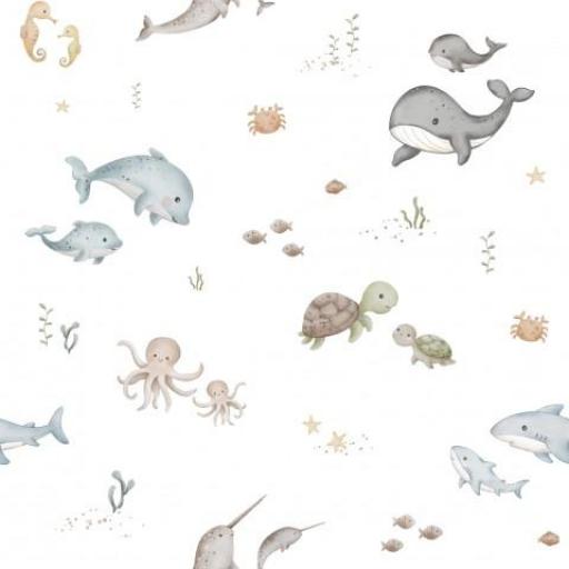 VIDA MARINA BLANCO ( EN 10 TEJIDOS DISTINTOS )