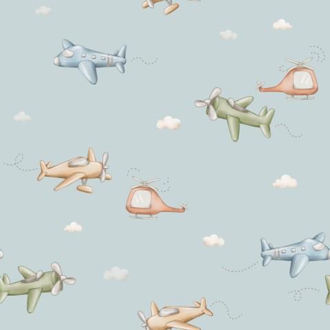 PEQUEÑOS AVIONES DE COLORES CIELO OSCURO ( EN 10 TEJIDOS DISTINTOS )