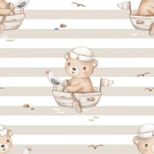 OSO EN BARCO RAYAS BEIG   osito 5 cm aprox   ( EN 10 TEJIDOS DISTINTOS )  [0]