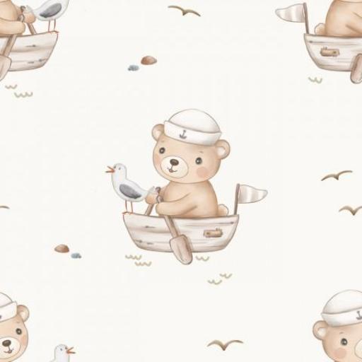 OSO EN BARCO BLANCO ROTO  osito 5 cm aprox   ( EN 10 TEJIDOS DISTINTOS )  [0]