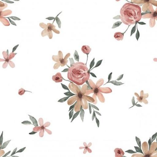 FLORES DE ACUARELA BLANCO      ( EN 10 TEJIDOS DISTINTOS ) [0]