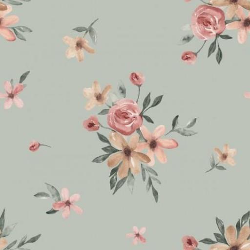FLORES DE ACUARELA VERDE      ( EN 10 TEJIDOS DISTINTOS ) [0]