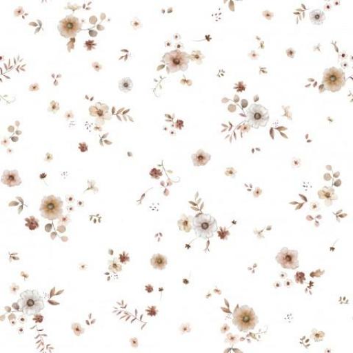   FLORES BEIG SOBRE BLANCO   ( EN 10 TEJIJDOS DISTINTOS ) 