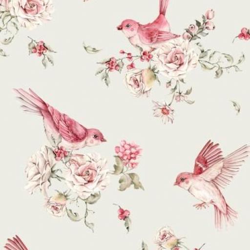 PÁJAROS Y FLORES VERDE CLARO   (  EN 10 TEJIDOS DISTINTOS )  [0]