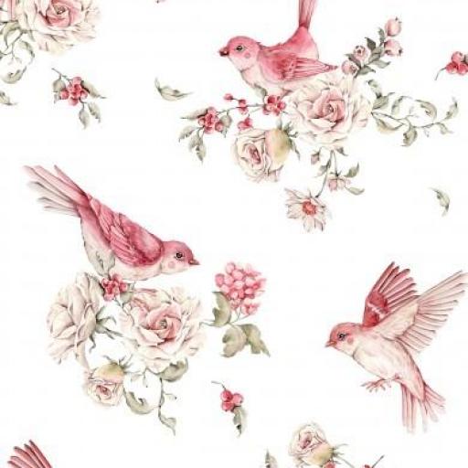PÁJAROS Y FLORES BLANCO     (  EN 10 TEJIJDOS DISTINTOS )  [0]