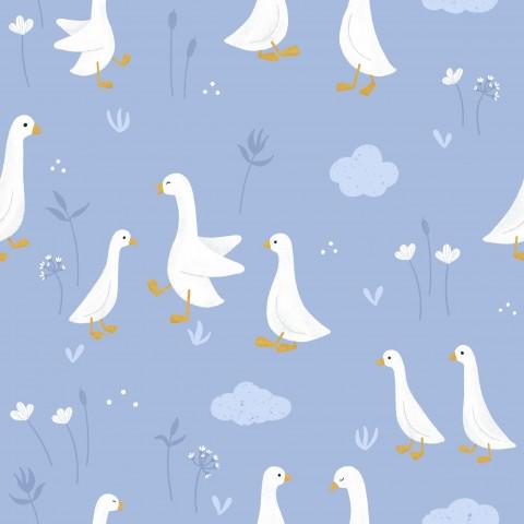GANSOS FLORAL FONDO AZUL ( en 10 tejidos distintos )