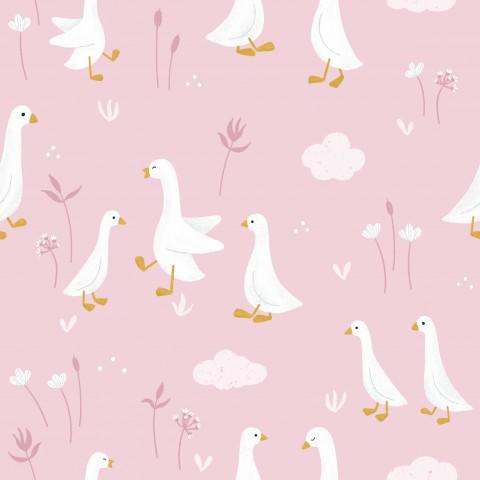 GANSOS FLORAL FONDO ROSA ( en 10 tejidos distintos )