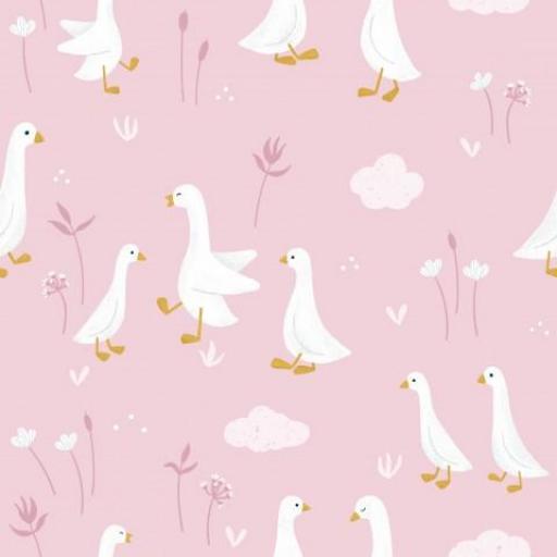 GANSOS FLORAL FONDO ROSA      (  en 10 tejidos distintos )  [0]