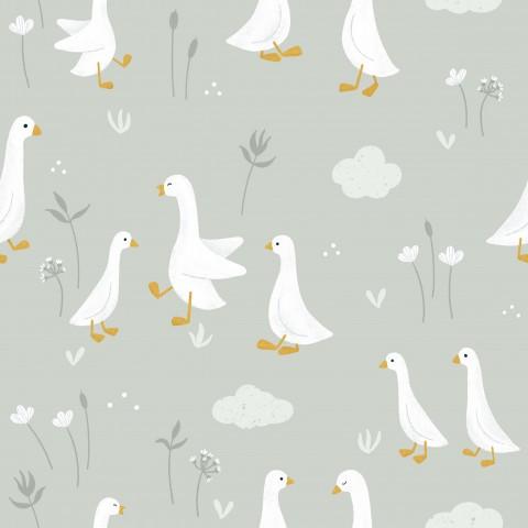 GANSOS FLORAL FONDO VERDE ( en 10 tejidos distintos )