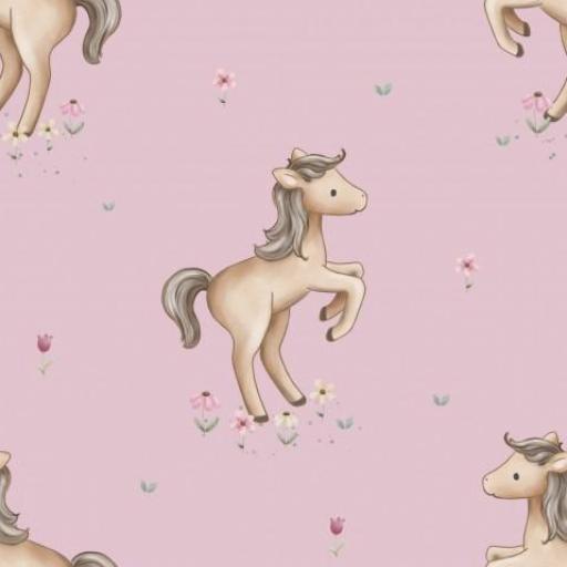 CABALLOS FLORES ROSA FONDO ROSA       (  en 10 tejidos distintos )  [0]