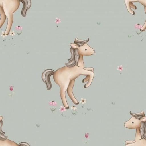 CABALLOS FLORES ROSA FONDO VERDE VIEJO       (  en 10 tejidos distintos )  [0]