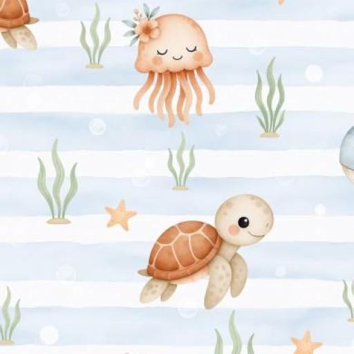 ANIMALES MARINOS RAYAS AZUL     ( EN 10 TEJIDOS DISTINTOS )  [0]