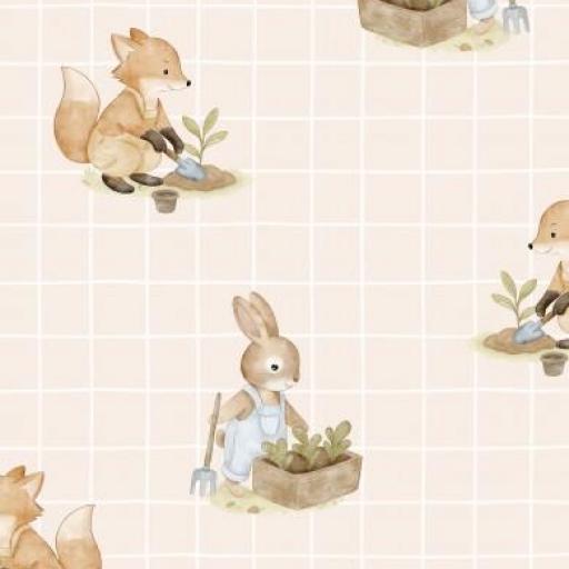 ANIMALES  EN EL JARDÍN BEIG CUADROS    ( EN 10 TEJIDOS DISTINTOS )