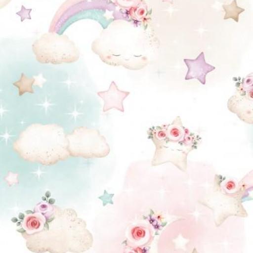 ESTRELLAS Y NUBES CON FLORES    ( EN 10 TEJIDOS DISTINTOS ) [0]