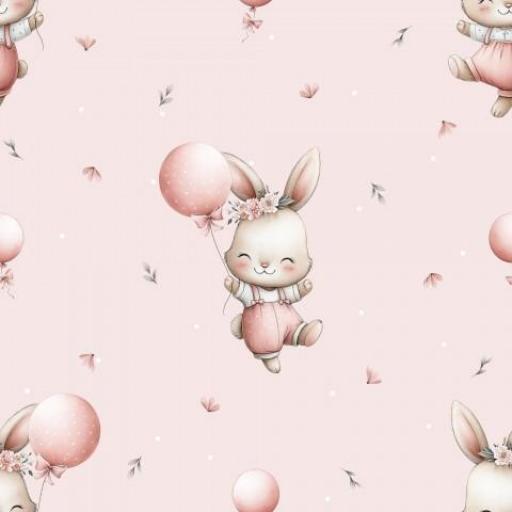 CONEJITAS CON GLOBOS ROSA    ALGODÓN PREMIUM 130 GR   [0]
