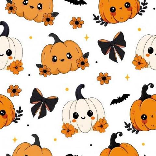 CALABAZAS Y LAZOS HALLOWEEN  BLANCO     ( EN 10 TEJIDOS DISTINTOS )  [0]