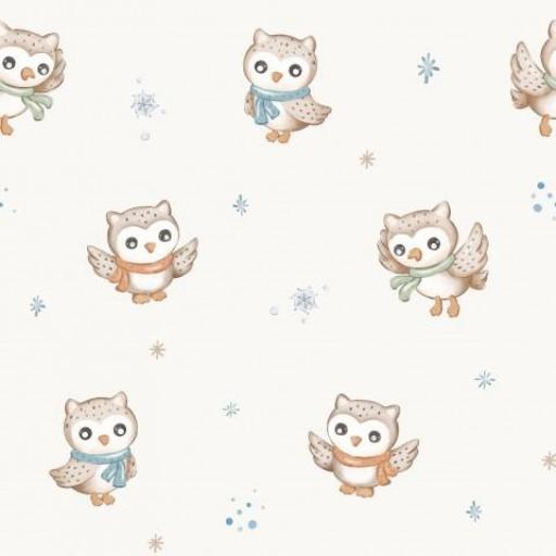 BÚHO DE INVIERNO BLANCO ROTO     ( EN 10 TEJIDOS DISTINTOS )