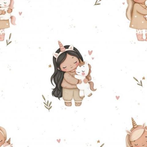 NIÑA CON UNICORNIO BLANCO      ( EN 10 TEJIDOS DISTINTOS )  [0]