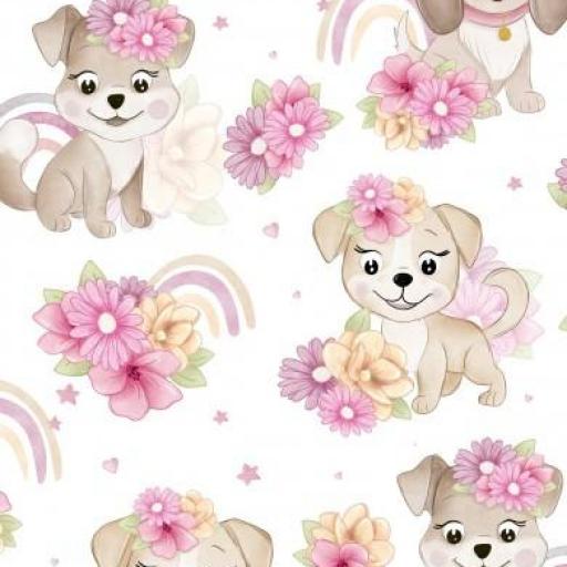 CACHORROS DE PERROS  CON FLORES  8 cm de alto   ( EN 10 TEJIDOS DISTINTOS )  [0]