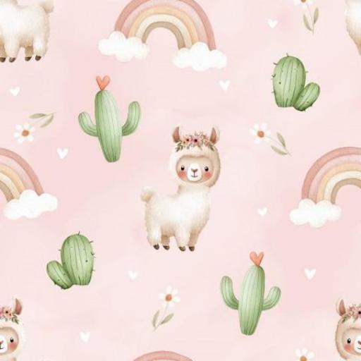   LLAMAS Y ARCOIRIS ROSA   ( EN 10 TEJIDOS DISTINTOS )  [0]