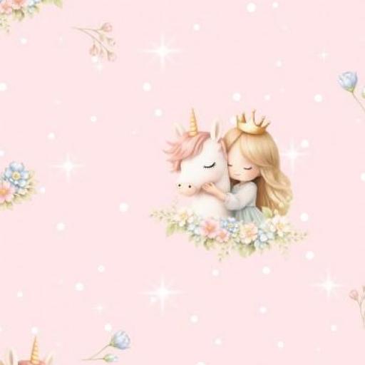 PRINCESA Y UNICORNIO ROSA Y ESTRELLAS      ( EN 10 TEJIDOS DISTINTOS )