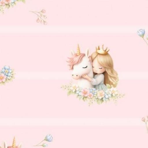 PRINCESA Y UNICORNIO ROSA RAYA BLANCA      ( EN 10 TEJIDOS DISTINTOS )