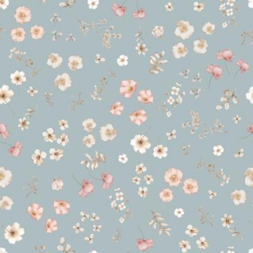 PEQUEÑAS FLORES CAMPESTRES AZUL ANTIGUO         ( EN 10 TEJIDOS DISTINTOS ) 