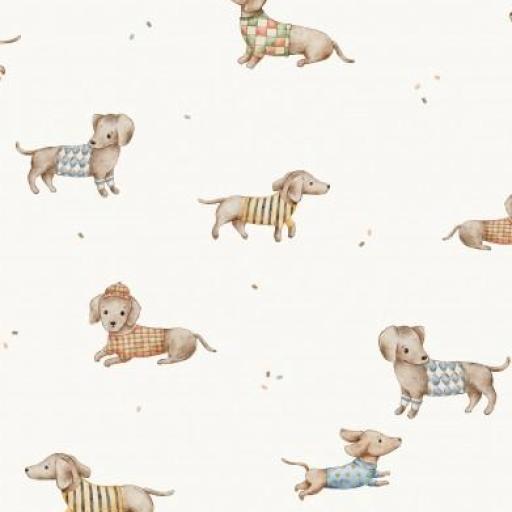 PERROS SALCHICHA PEQUEÑOS CAMISETA  FONDO BLANCO ROTO   ( EN 10 TEJIDOS DISTINTOS )  [0]