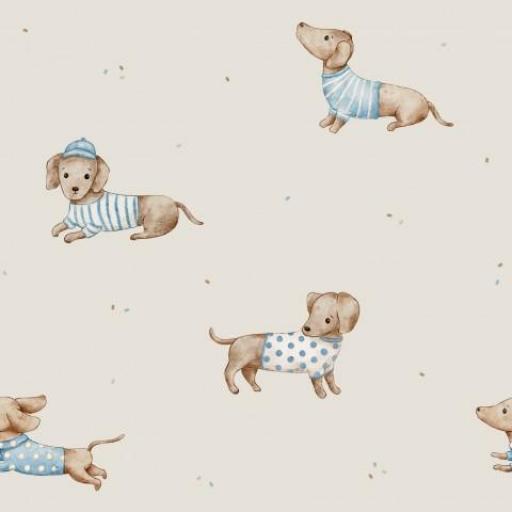 PERROS SALCHICHA CAMISETA RAYAS FONDO BEIG       ( EN 10 TEJIDOS DISTINTOS )  [0]