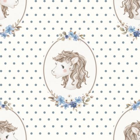 CABALLOS EN MARCO TOPOS AZUL ( en 10 tejidos distintos )