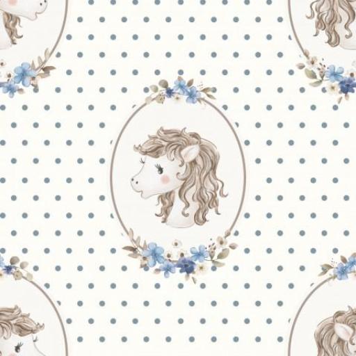 CABALLOS EN MARCO TOPOS AZUL ( en 10 tejidos distintos )