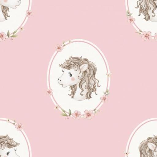 CABALLOS EN MARCO LISO ROSA      (  en 10 tejidos distintos ) 
