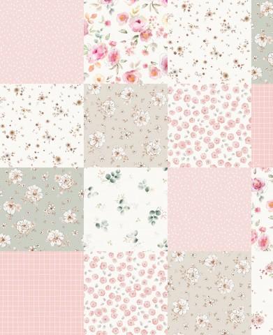 FLORAL ROSA Y VERDE QUILT ( en 10 tejidos distintos )