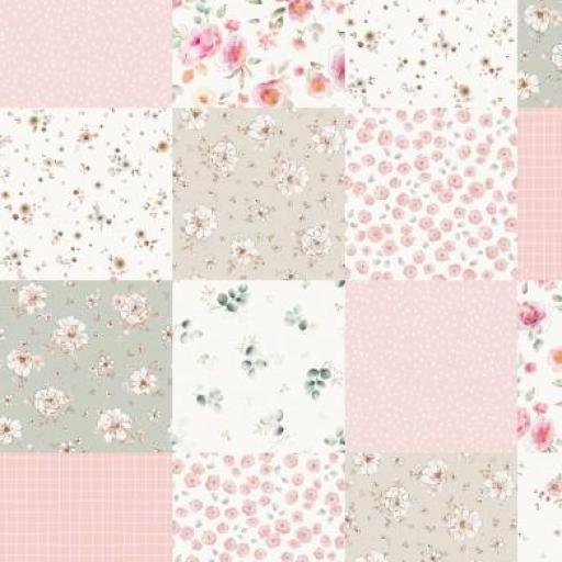 FLORAL ROSA Y VERDE QUILT    (  en 10 tejidos distintos )  [0]