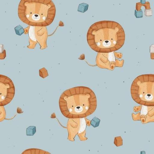 PEQUEÑO LEÓN CON DADOS AZUL VIEJO     ( EN 10 TEJIDOS DISTINTOS )  [0]