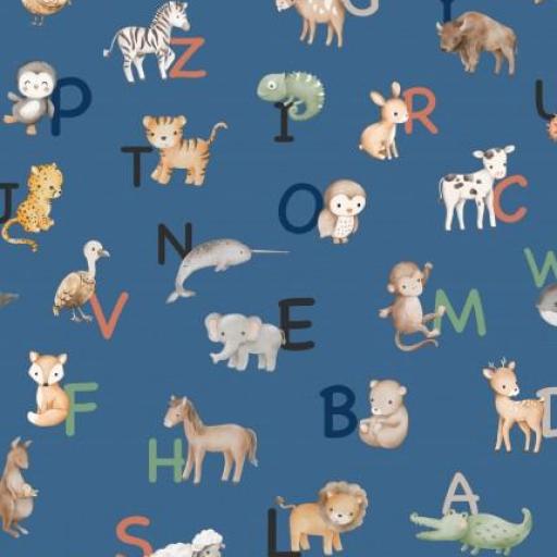 ANIMALES Y LETRAS MEDIANO AZUL     ( EN 10 TEJIDOS DISTINTOS ) 