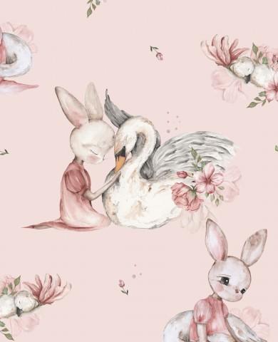 LADY CONEJITA CON CISNES ROSA EMPOLVADO ( EN 10 TEJIDOS DISTINTOS )
