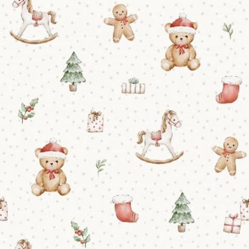 OSITO NAVIDAD PEQUEÑO BLANCO TOPOS BEIG ( EN 10 TEJIDOS DISTINTOS )