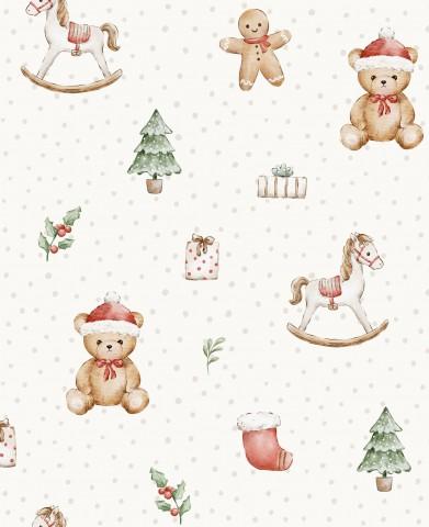 OSITO NAVIDAD MEDIANO BLANCO TOPOS BEIG ( EN 10 TEJIDOS DISTINTOS )