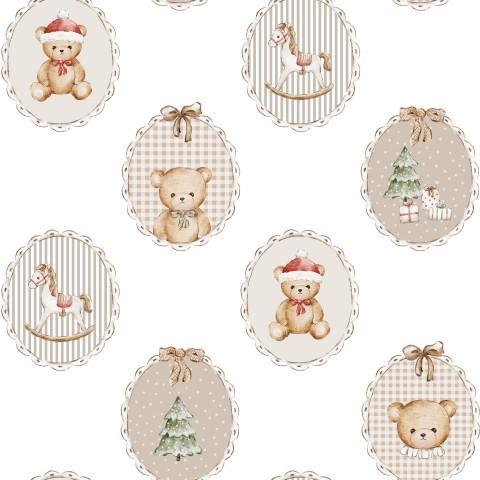 OSITO NAVIDAD MEDALLÓN MEDIANO BLANCO ( EN 10 TEJIDOS DISTINTOS )