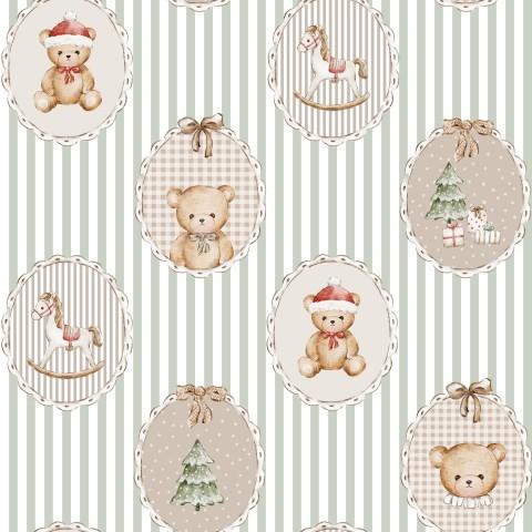 OSITO NAVIDAD MEDALLÓN MEDIANO RAYAS MENTA ( EN 10 TEJIDOS DISTINTOS )