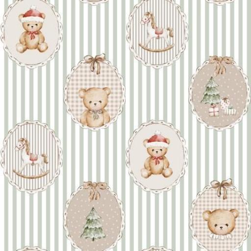 OSITO NAVIDAD MEDALLÓN MEDIANO RAYAS MENTA      ( EN 10 TEJIDOS DISTINTOS ) [0]
