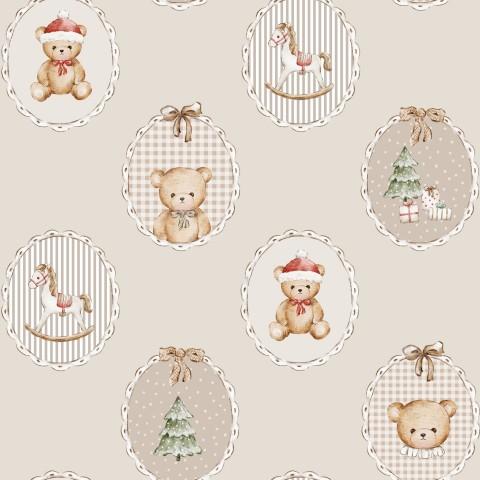 OSITO NAVIDAD MEDALLÓN MEDIANO BEIG ( EN 10 TEJIDOS DISTINTOS )