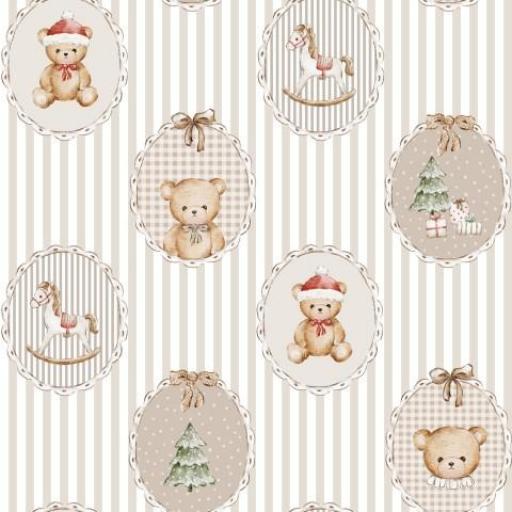 OSITO NAVIDAD MEDALLÓN MEDIANO RAYAS BEIG      ( EN 10 TEJIDOS DISTINTOS ) [0]
