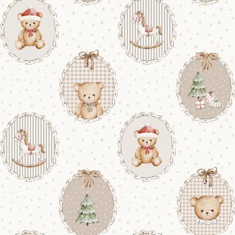 OSITO NAVIDAD MEDALLÓN MEDIANO TOPOS BEIG ( EN 10 TEJIDOS DISTINTOS )