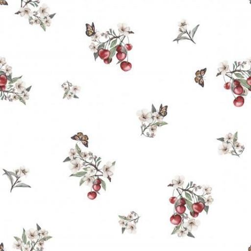FLORES CEREZAS Y MARIPOSAS PEQUEÑAS BLANCO   ( EN 10 TEJIDOS DISTINTOS ) [0]
